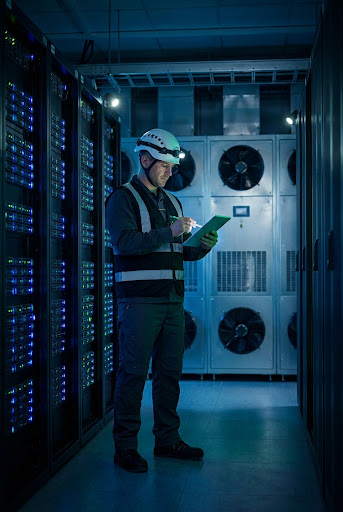 Technicien STP-Service en intervention de climatisation en salle serveur data center